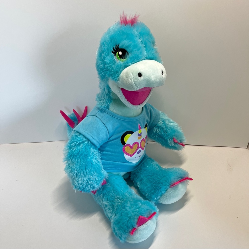 Build A Bear Stegosaurus Dinosaur Teal Blue Plush I Love You Button Panda Shirt